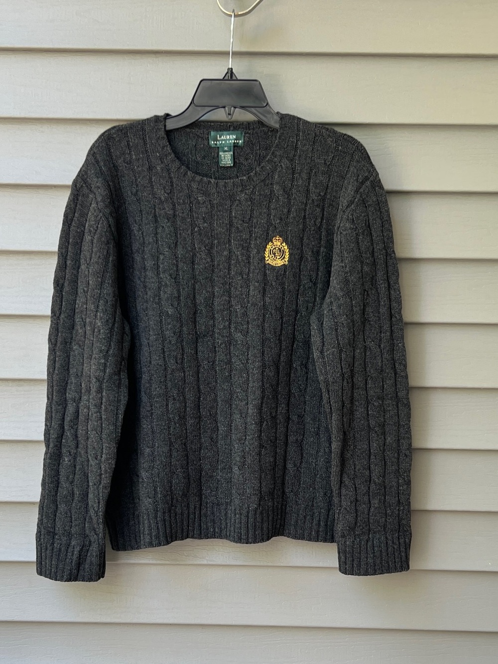 Vintage Polo Ralph Lauren Charcoal Cableknit Lambswool Sweater Women’s XL
